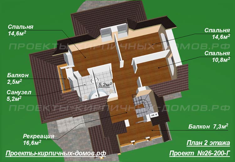 План второго (мансардного) этажа =дома с гаражом